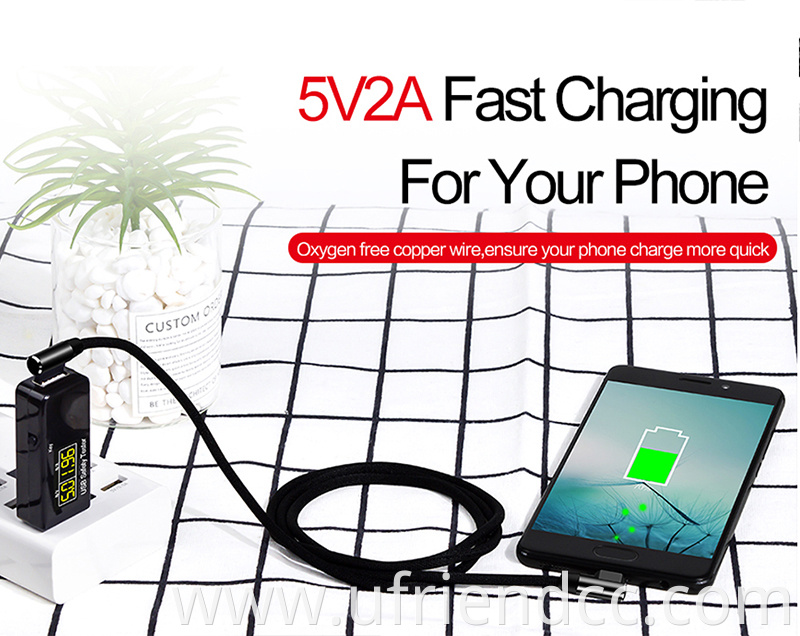 Hot Sale 2.4A Fast Charging Durable Braided 90 Degree Right Angle USB Data Cable